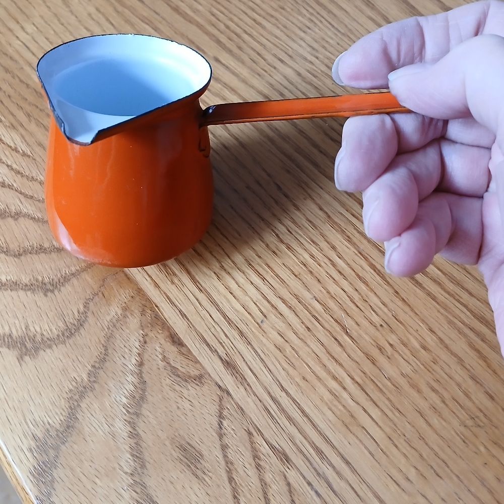 Vintage Orange Enamel Cup with Handle